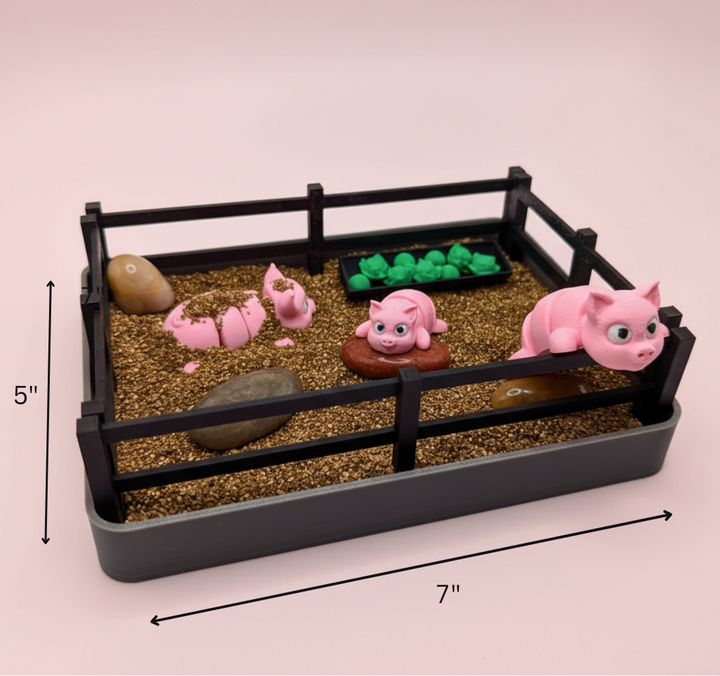 Mini Pig Zen Garden Sand Tray Kit – Cute Farm Pig Desk Decor, Stress Relief Fidget Sandbox, 3D Printed Office Desk Gift