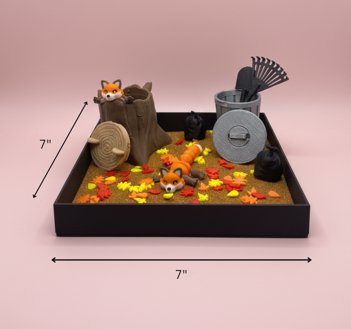 Fall Leaves Mini Zen Garden Sand Tray Kit Cute Fox Desk Decor Autumn Mini Sand Garden Stress Relief Desk Toy 3D Printed Office Cubicle Decor Gift