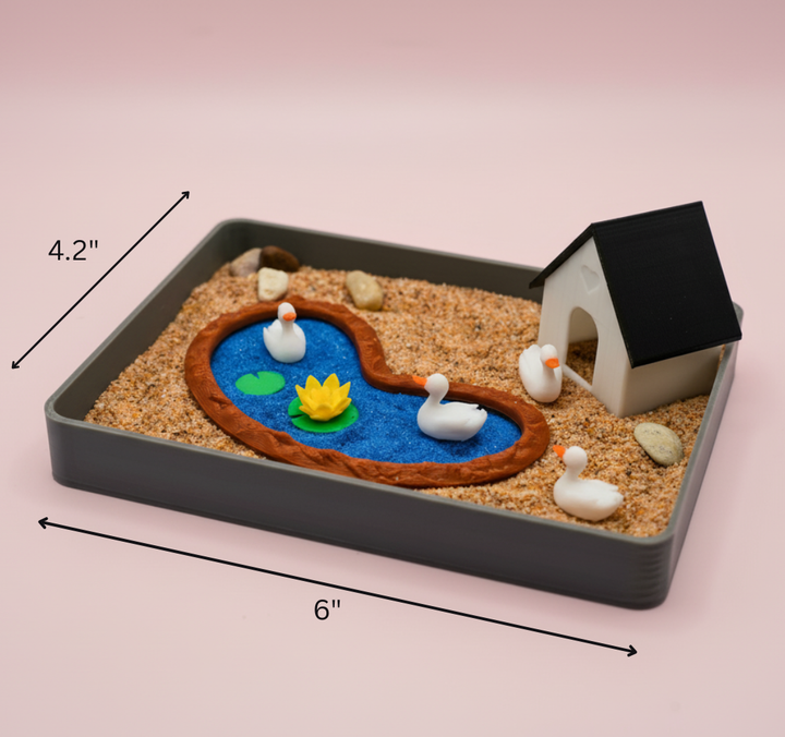 Duck Mini Zen Garden Sand Tray Kit – Cute Duck Desk Decor, Stress Relief Fidget Sandbox, 3D Printed Office Desk Gift