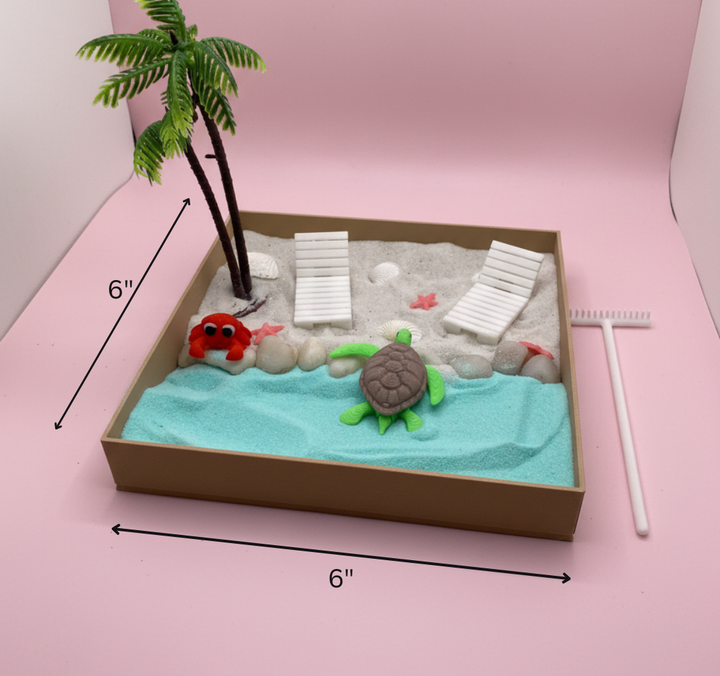 Caribbean Beach Mini Zen Garden Sand Tray Kit Tropical Desk Decor Mini Sand Garden Stress Relief Desk Toy 3D Printed Office Cubicle Decor Gift
