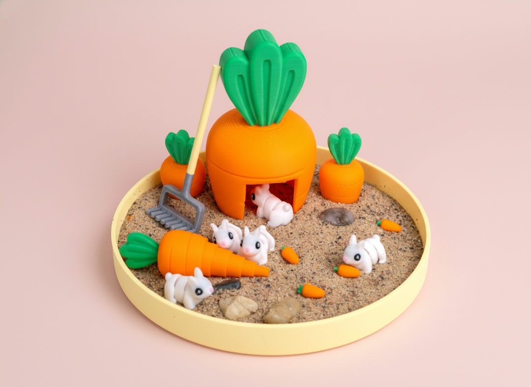 Bunny Mini Zen Garden Sand Tray Kit – Cute Rabbit Desk Decor, Stress Relief Desk Toy, 3D Printed Office Cubicle Relaxation Gift
