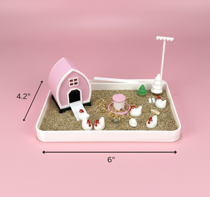 Chicken Mini Zen Garden Sand Tray Kit – Farm Chicken Desk Decor, Stress Relief Fidget Sandbox, 3D Printed Office Desk Gift