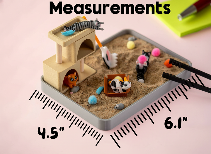 Mini Cat Zen Garden Sand Tray Kit – Cute Cat Desk Decor, Stress Relief Sandbox Fidget Toy, 3D Printed Office Cubicle Gift