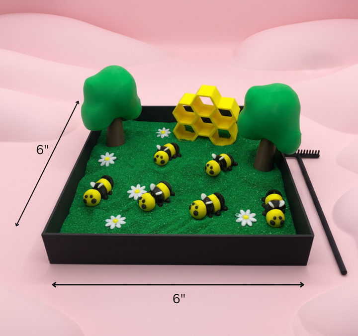 Honey Bee Mini Zen Garden Sand Tray Kit Cute Bee Desk Decor Mini Sand Garden Stress Relief Desk Toy 3D Printed Office Cubicle Decor Gift