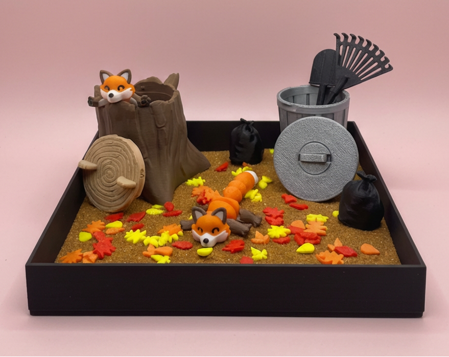 Fall Leaves Mini Zen Garden Sand Tray Kit Cute Fox Desk Decor Autumn Mini Sand Garden Stress Relief Desk Toy 3D Printed Office Cubicle Decor Gift