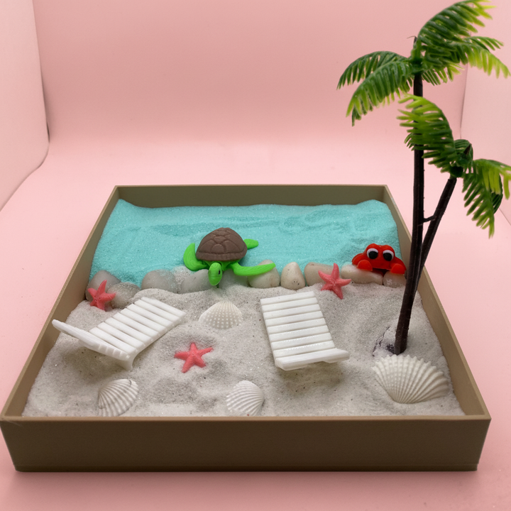 Caribbean Beach Mini Zen Garden Sand Tray Kit Tropical Desk Decor Mini Sand Garden Stress Relief Desk Toy 3D Printed Office Cubicle Decor Gift