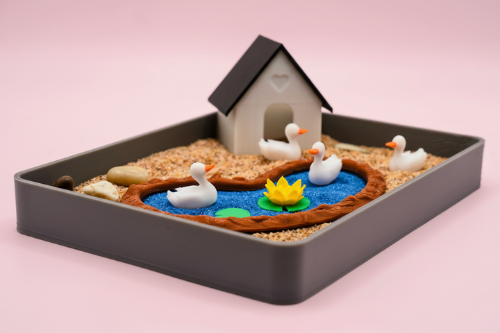 Duck Mini Zen Garden Sand Tray Kit – Cute Duck Desk Decor, Stress Relief Fidget Sandbox, 3D Printed Office Desk Gift