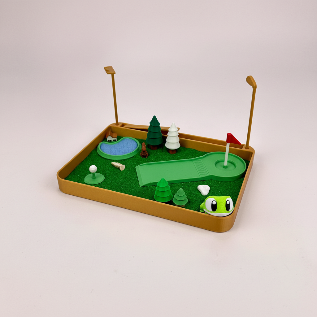 Mini Golf Zen Garden Sand Tray – Putting Green Desk Decor, Stress Relief Fidget Sandbox, 3D Printed Office Desk Gift for Golf Lovers
