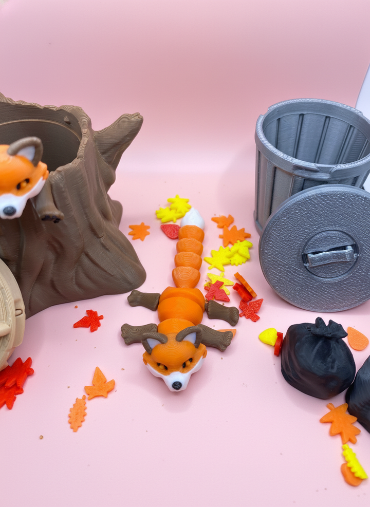 Fall Leaves Mini Zen Garden Sand Tray Kit Cute Fox Desk Decor Autumn Mini Sand Garden Stress Relief Desk Toy 3D Printed Office Cubicle Decor Gift