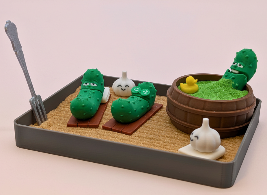Pickle Mini Zen Garden Sand Tray – Funny Pickle Desk Decor, Stress Relief Fidget Sandbox, 3D Printed Office Desk Toy Gift