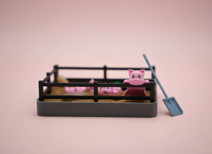 Mini Pig Zen Garden Sand Tray Kit – Cute Farm Pig Desk Decor, Stress Relief Fidget Sandbox, 3D Printed Office Desk Gift