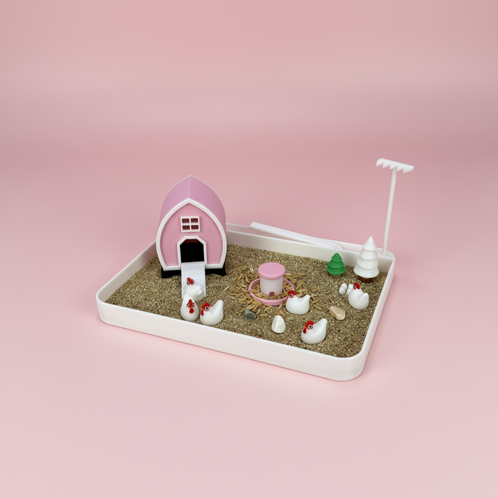 Chicken Mini Zen Garden Sand Tray Kit – Farm Chicken Desk Decor, Stress Relief Fidget Sandbox, 3D Printed Office Desk Gift