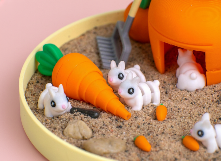 Bunny Mini Zen Garden Sand Tray Kit – Cute Rabbit Desk Decor, Stress Relief Desk Toy, 3D Printed Office Cubicle Relaxation Gift