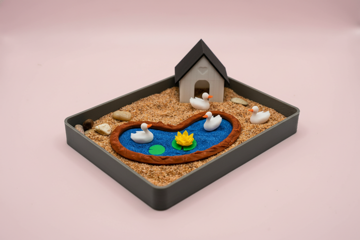 Duck Mini Zen Garden Sand Tray Kit – Cute Duck Desk Decor, Stress Relief Fidget Sandbox, 3D Printed Office Desk Gift