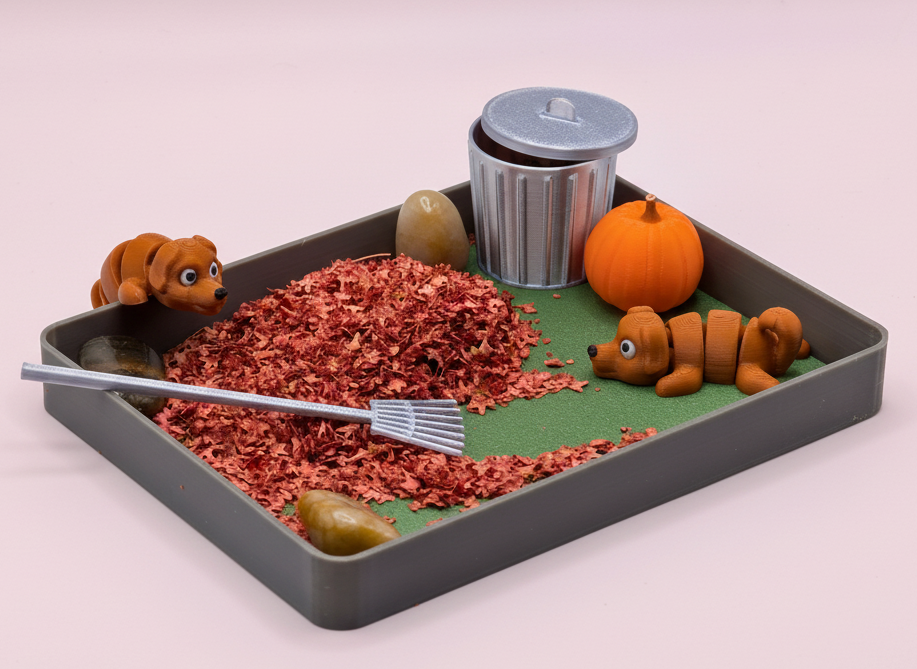 Fall Mini Zen Garden Sand Tray – Autumn Desk Decor, Stress Relief Fidget Sandbox, 3D Printed Office Desk Gift