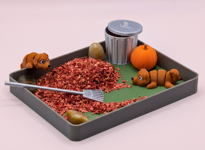 Fall Mini Zen Garden Sand Tray – Autumn Desk Decor, Stress Relief Fidget Sandbox, 3D Printed Office Desk Gift