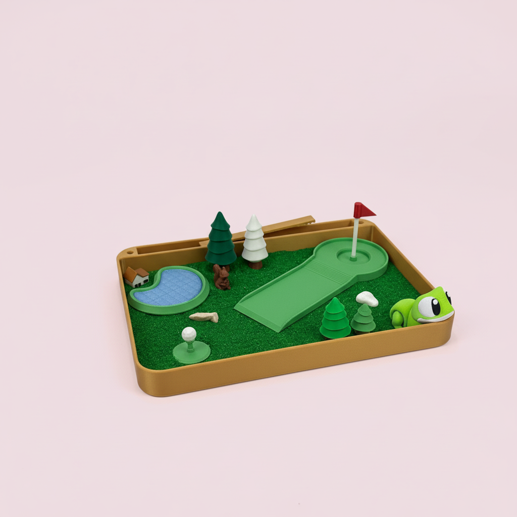 Mini Golf Zen Garden Sand Tray – Putting Green Desk Decor, Stress Relief Fidget Sandbox, 3D Printed Office Desk Gift for Golf Lovers