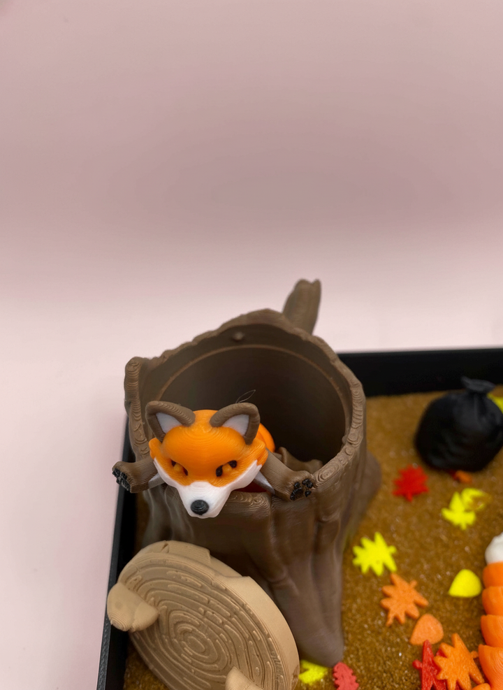 Fall Leaves Mini Zen Garden Sand Tray Kit Cute Fox Desk Decor Autumn Mini Sand Garden Stress Relief Desk Toy 3D Printed Office Cubicle Decor Gift