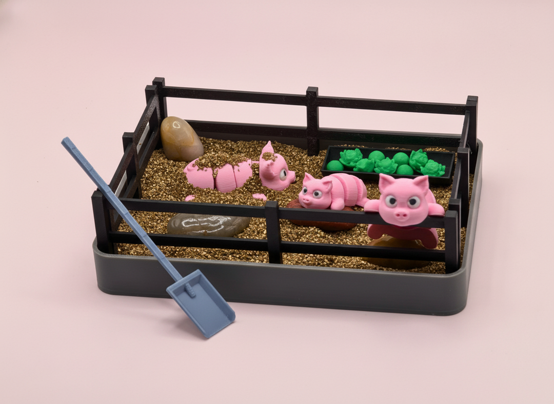 Mini Pig Zen Garden Sand Tray Kit – Cute Farm Pig Desk Decor, Stress Relief Fidget Sandbox, 3D Printed Office Desk Gift