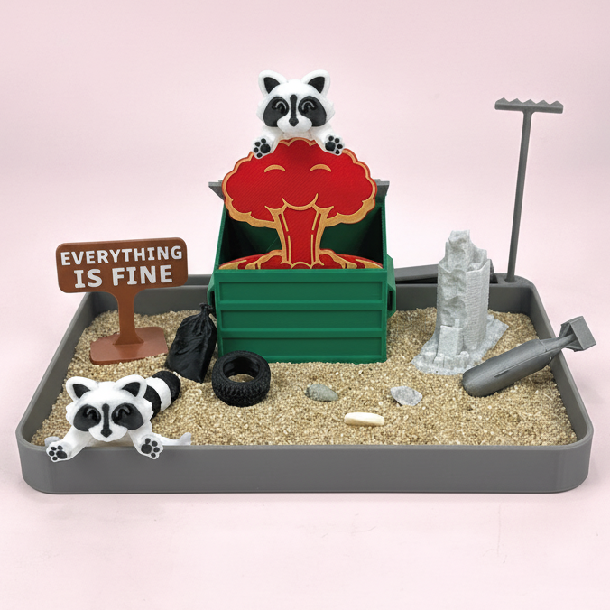 Dumpster Fire Style Mini Zen Garden Smiling Mushroom Cloud Funny Desk Decor Mini Sand Tray Stress Relief Desk Toy 3D Printed Office Cubicle Gift