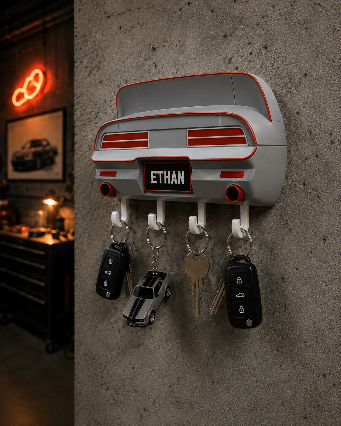 Custom Muscle Car Key Holder, Personalized Garage Decor