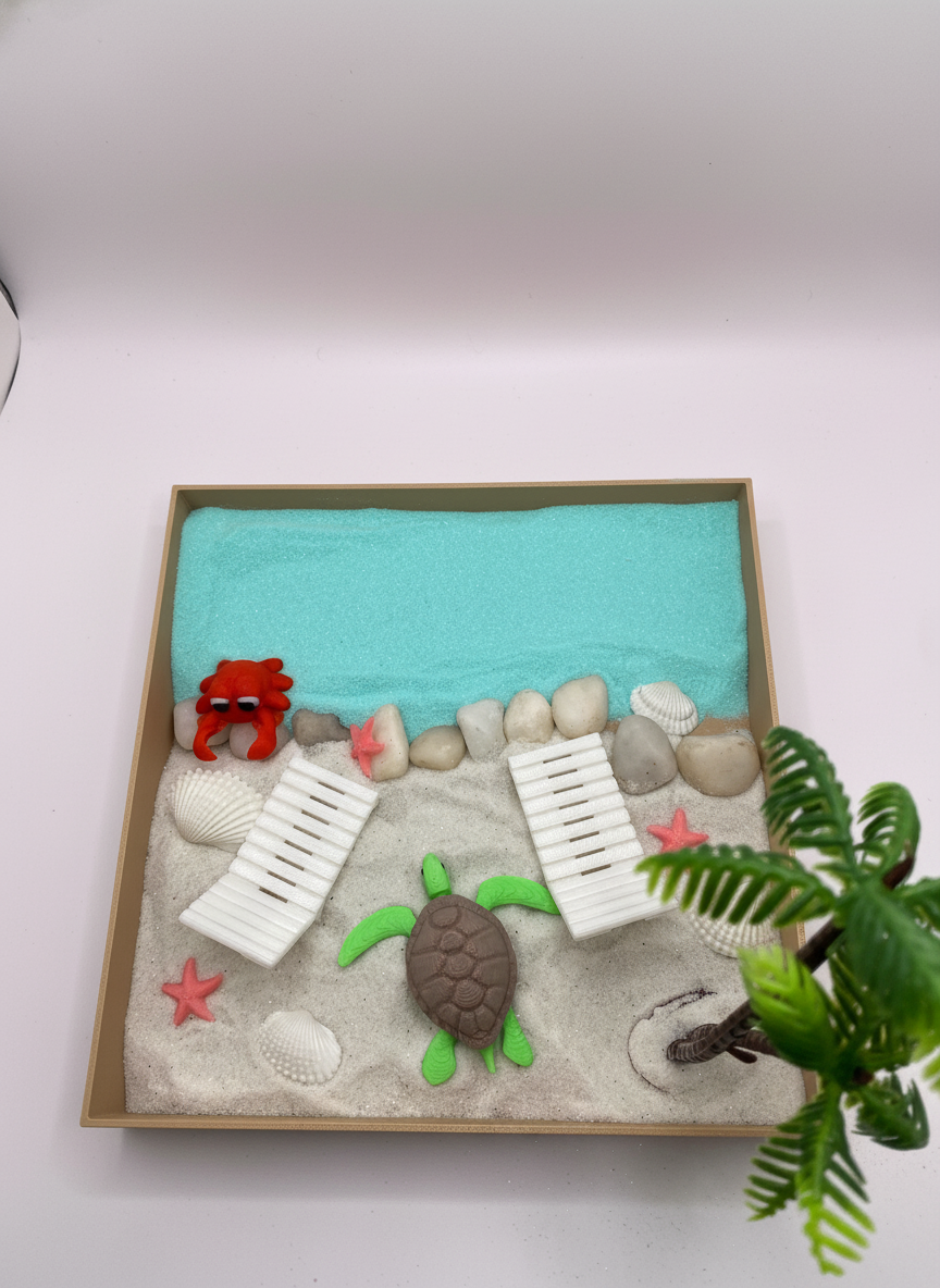 Caribbean Beach Mini Zen Garden Sand Tray Kit Tropical Desk Decor Mini Sand Garden Stress Relief Desk Toy 3D Printed Office Cubicle Decor Gift