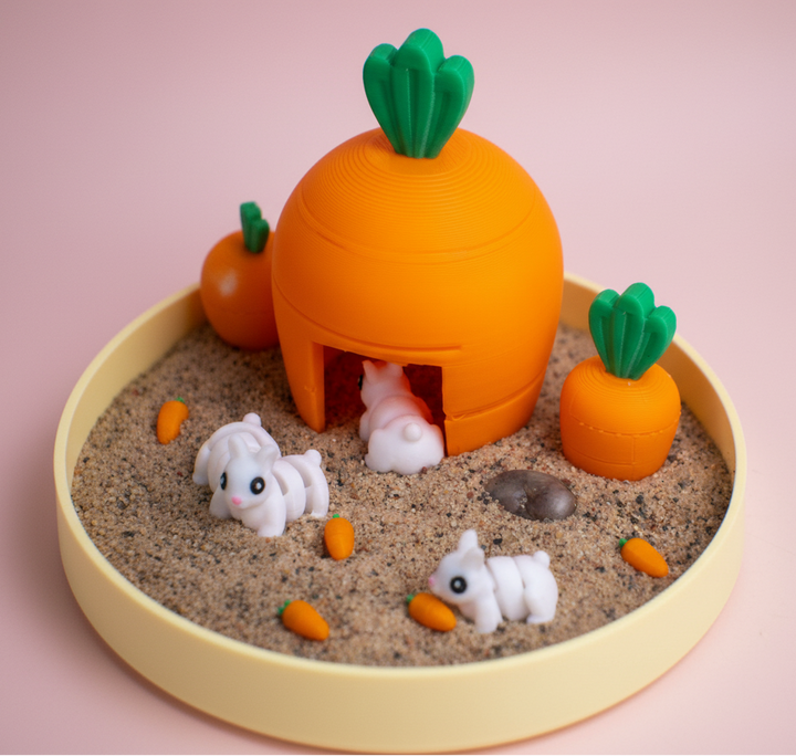 Bunny Mini Zen Garden Sand Tray Kit – Cute Rabbit Desk Decor, Stress Relief Desk Toy, 3D Printed Office Cubicle Relaxation Gift
