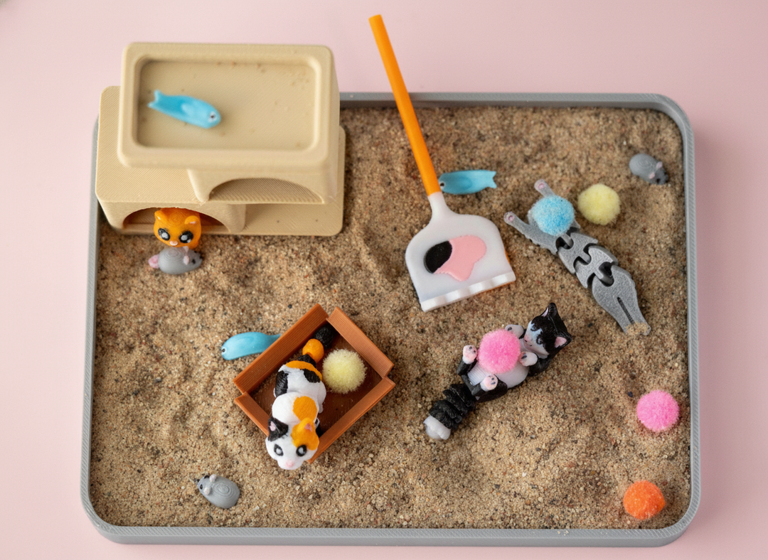 Mini Cat Zen Garden Sand Tray Kit – Cute Cat Desk Decor, Stress Relief Sandbox Fidget Toy, 3D Printed Office Cubicle Gift