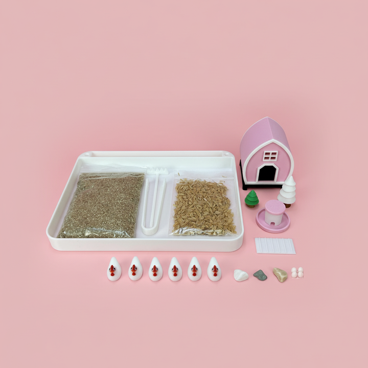 Chicken Mini Zen Garden Sand Tray Kit – Farm Chicken Desk Decor, Stress Relief Fidget Sandbox, 3D Printed Office Desk Gift