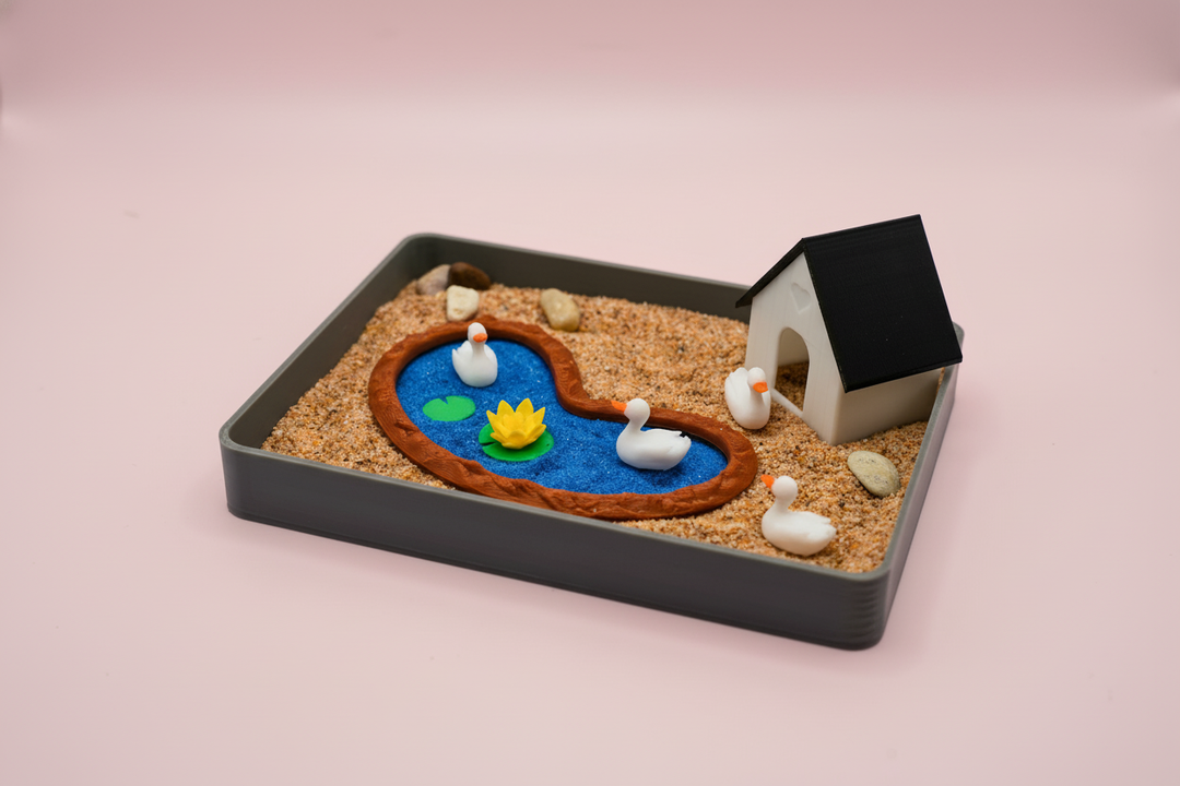 Duck Mini Zen Garden Sand Tray Kit – Cute Duck Desk Decor, Stress Relief Fidget Sandbox, 3D Printed Office Desk Gift