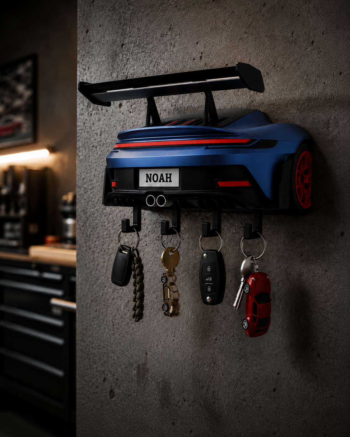 Personalized Sports Car Key Holder, Garage Wall Decor