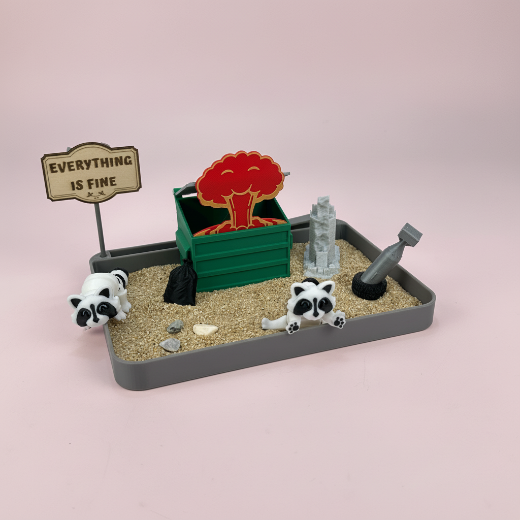 Dumpster Fire Style Mini Zen Garden Smiling Mushroom Cloud Funny Desk Decor Mini Sand Tray Stress Relief Desk Toy 3D Printed Office Cubicle Gift