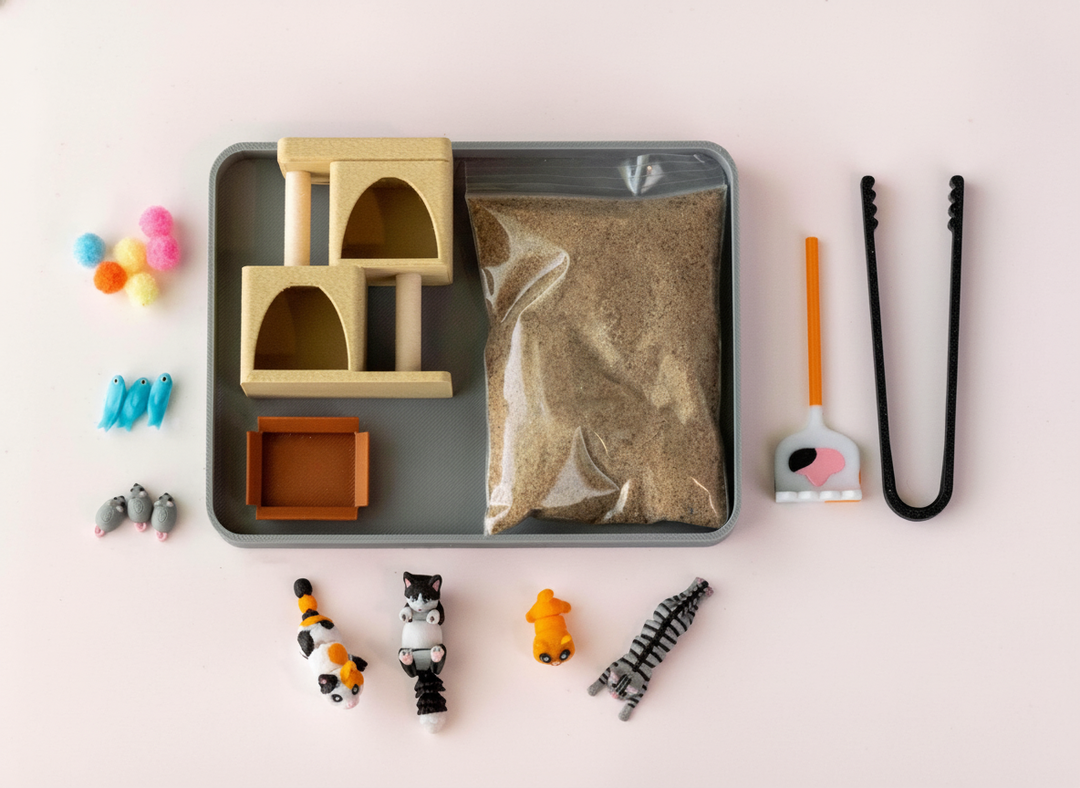 Mini Cat Zen Garden Sand Tray Kit – Cute Cat Desk Decor, Stress Relief Sandbox Fidget Toy, 3D Printed Office Cubicle Gift