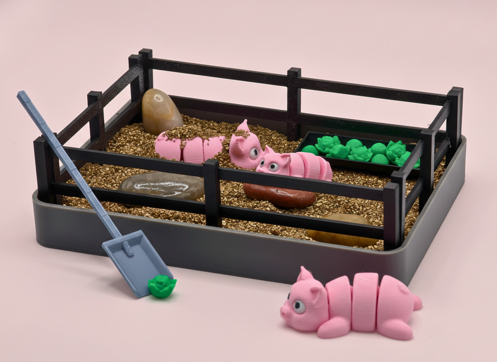 Mini Pig Zen Garden Sand Tray Kit – Cute Farm Pig Desk Decor, Stress Relief Fidget Sandbox, 3D Printed Office Desk Gift