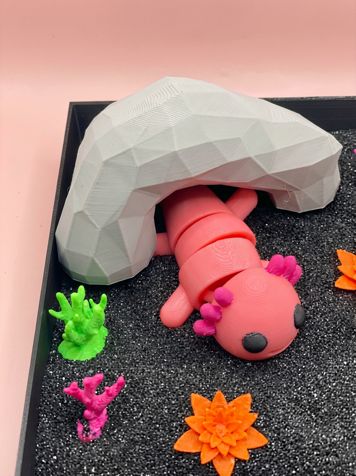 Axolotl Mini Zen Garden Sand Tray Kit – Cute Aquarium Desk Decor, Stress Relief Fidget Sandbox, 3D Printed Office Desk Gift