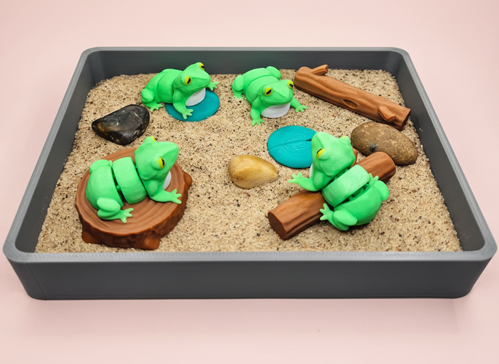 Frog Swamp Mini Zen Garden Sand Tray Kit – Cute Frog Desk Decor, Stress Relief Fidget Sandbox, 3D Printed Office Desk Gift