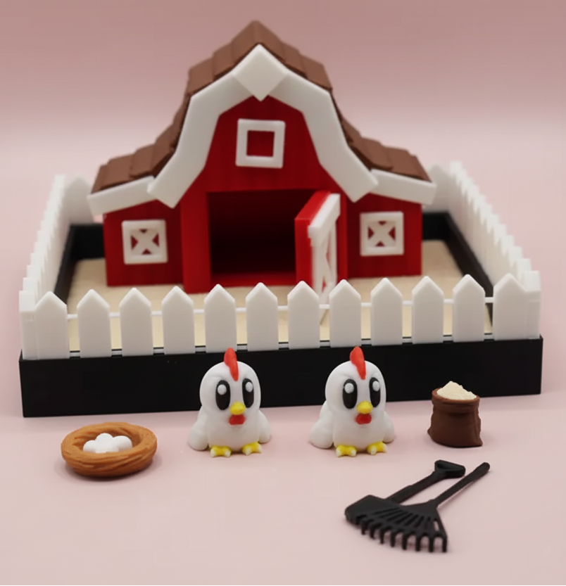 Chicken Farm Mini Zen Garden Sand Tray Kit – Cute Chicken Desk Decor, Stress Relief Fidget Sandbox, 3D Printed Office Desk Gift