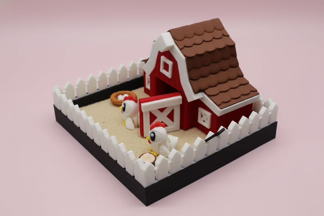 Chicken Farm Mini Zen Garden Sand Tray Kit – Cute Chicken Desk Decor, Stress Relief Fidget Sandbox, 3D Printed Office Desk Gift
