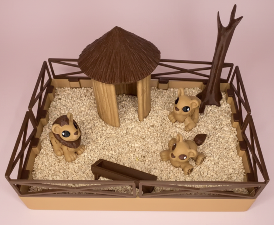 Lion Safari Mini Zen Garden Sand Tray Kit – Cute Lion Desk Decor, Stress Relief Fidget Sandbox, 3D Printed Office Desk Gift