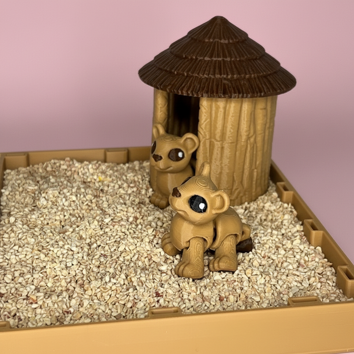 Lion Safari Mini Zen Garden Sand Tray Kit – Cute Lion Desk Decor, Stress Relief Fidget Sandbox, 3D Printed Office Desk Gift