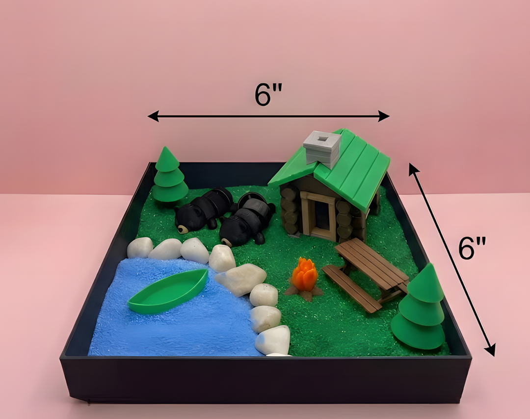 Log Cabin Mini Zen Garden Sand Tray Kit – DIY Cabin Desk Decor, Stress Relief Fidget Sandbox, 3D Printed Office Desk Gift