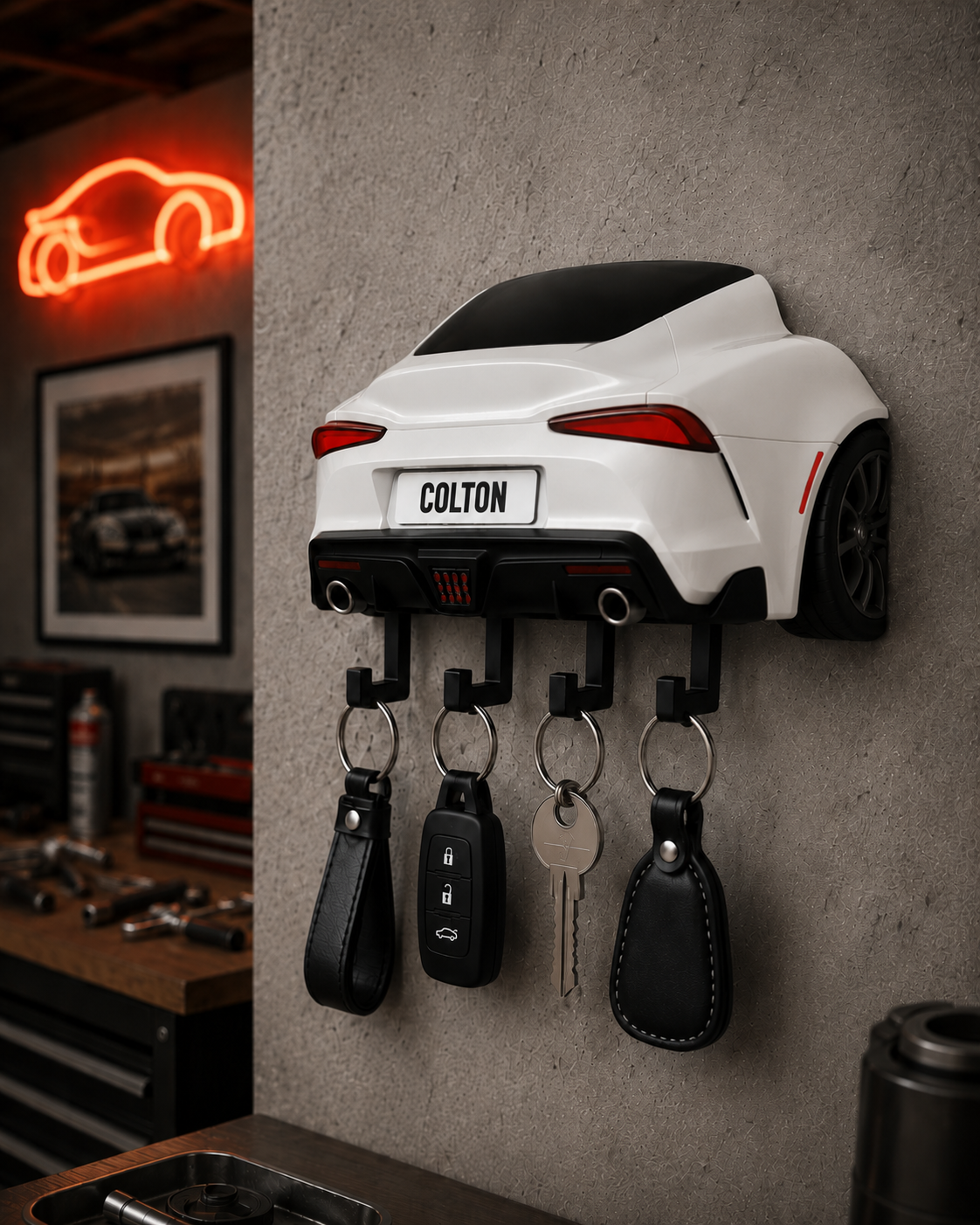 Personalized Sports Car Key Holder, Custom Garage Wall Decor