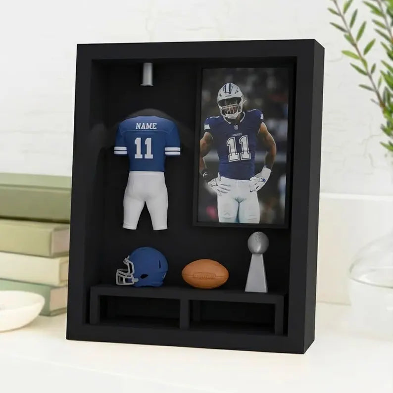 Custom Football Jersey Shadow Box, Personalized Sports Memory Frame
