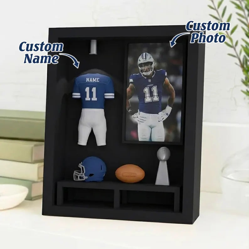 Custom Football Jersey Shadow Box, Personalized Sports Memory Frame