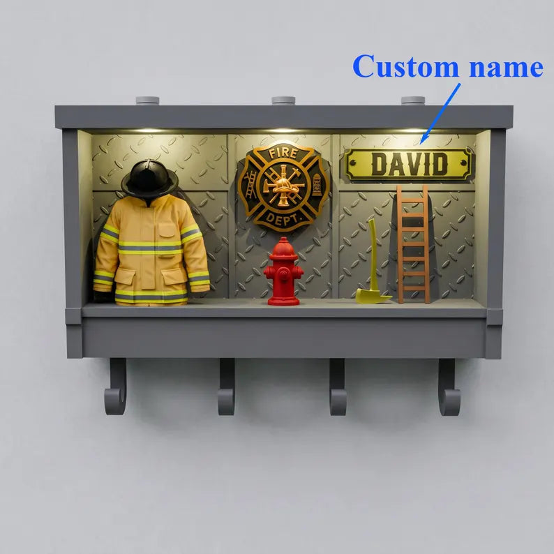 Custom Firefighter Key Holder, Personalized Shadow Box Decor