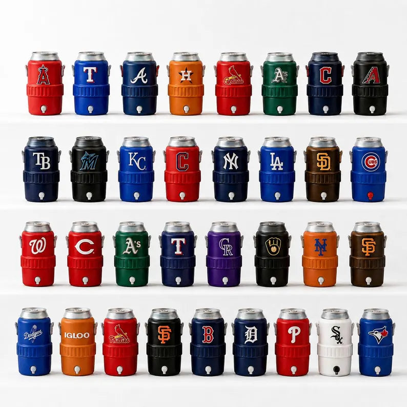 Custom Retro Baseball Can Cooler, Personalized Logo Holder