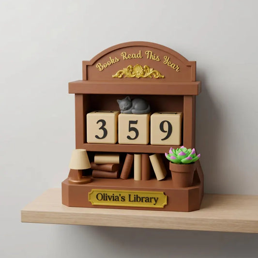Personalized Books Read Tracker, Books Read This Year,Custom Name Book Lover Gift, Bookshelf Decor, Vintage Style 3D-Printed Book Counter