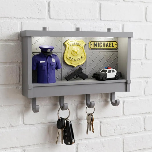 Personalized Police Key Holder Wall With LED Light, Custom name gift for Police Officer, Officer Wall Decor, 3D Printed Key Rack Gift