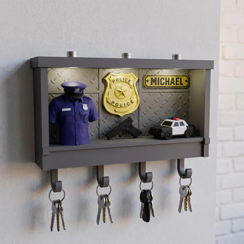 Custom Police Key Holder, Personalized LED Wall Decor