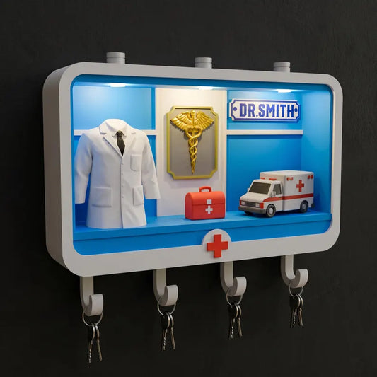 Custom Name Doctor Key Holder, Personalized Shadow box Key Rack Gift For Doctor, 3D Printed Doctor wall Decor, Proud Doctor gift